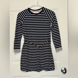 H&M LOGG Label of Greater Goods girls black/white striped dress with brown belt